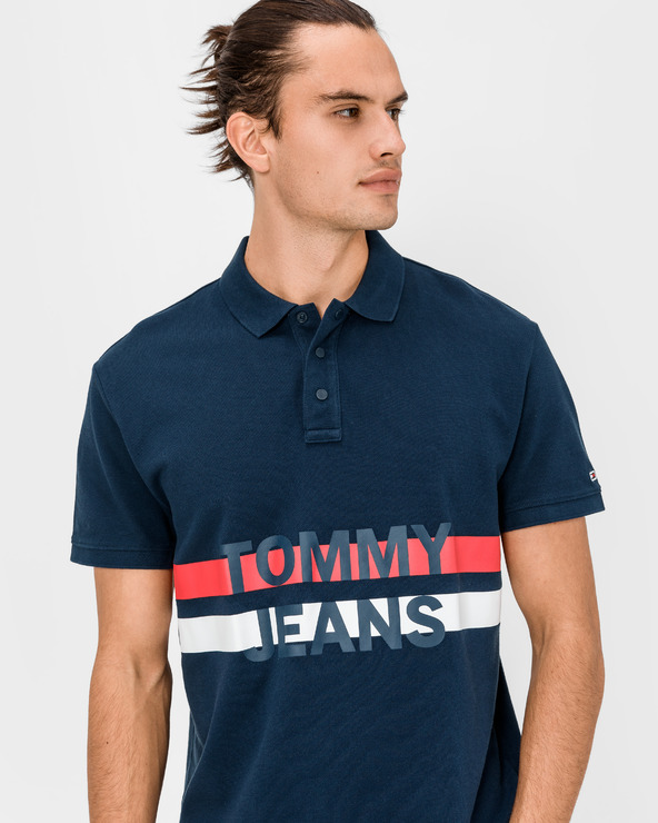 Tommy Jeans Block Stripe Polo Koszulka Niebieski