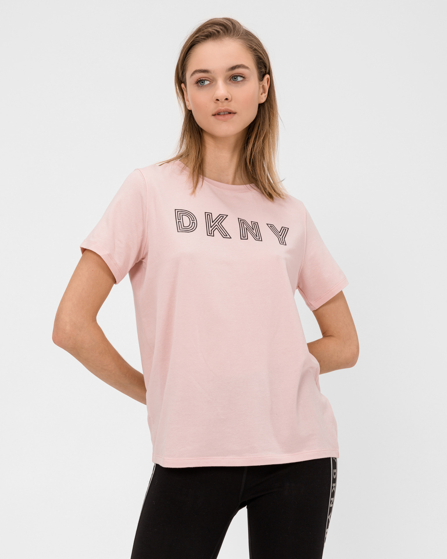 DKNY Sport Women's White Short Sleeve Black Writing Logo