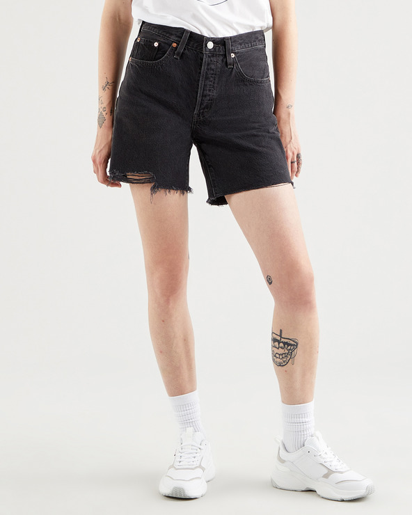 501 mid thigh washed black cutoff denim shorts