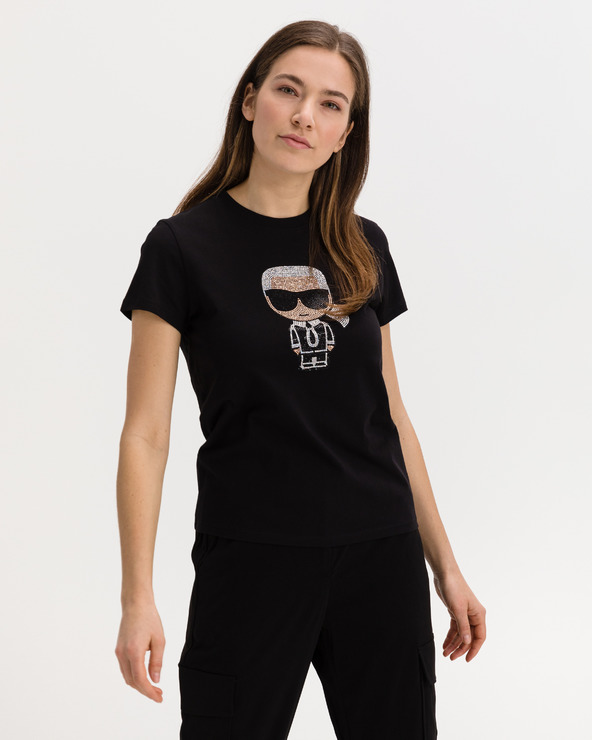 Karl Lagerfeld Ikonik Rhinestone Тениска Byal