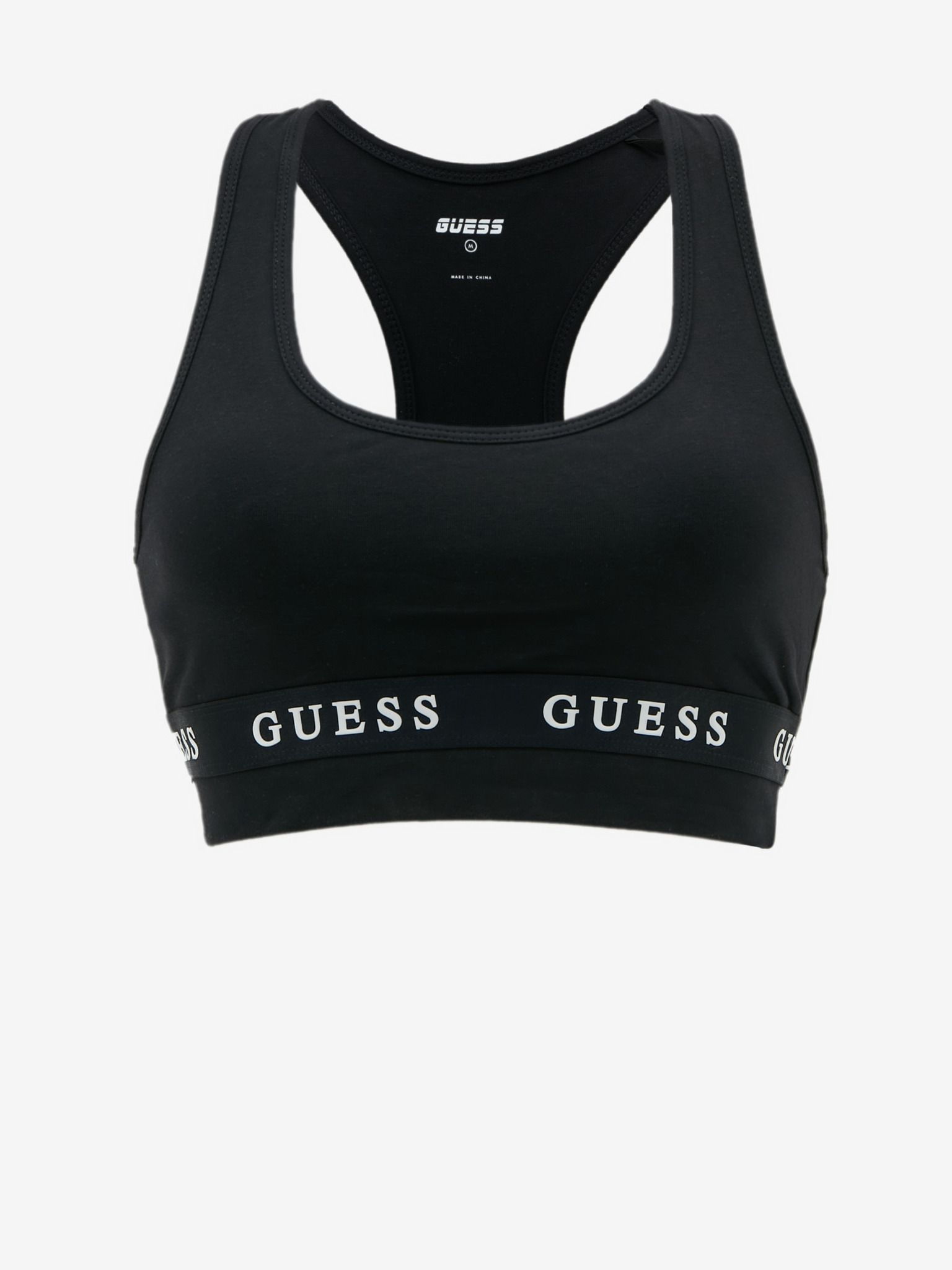 GUESS Women's LACE Logo Bra, Black, L at  Women's Clothing store