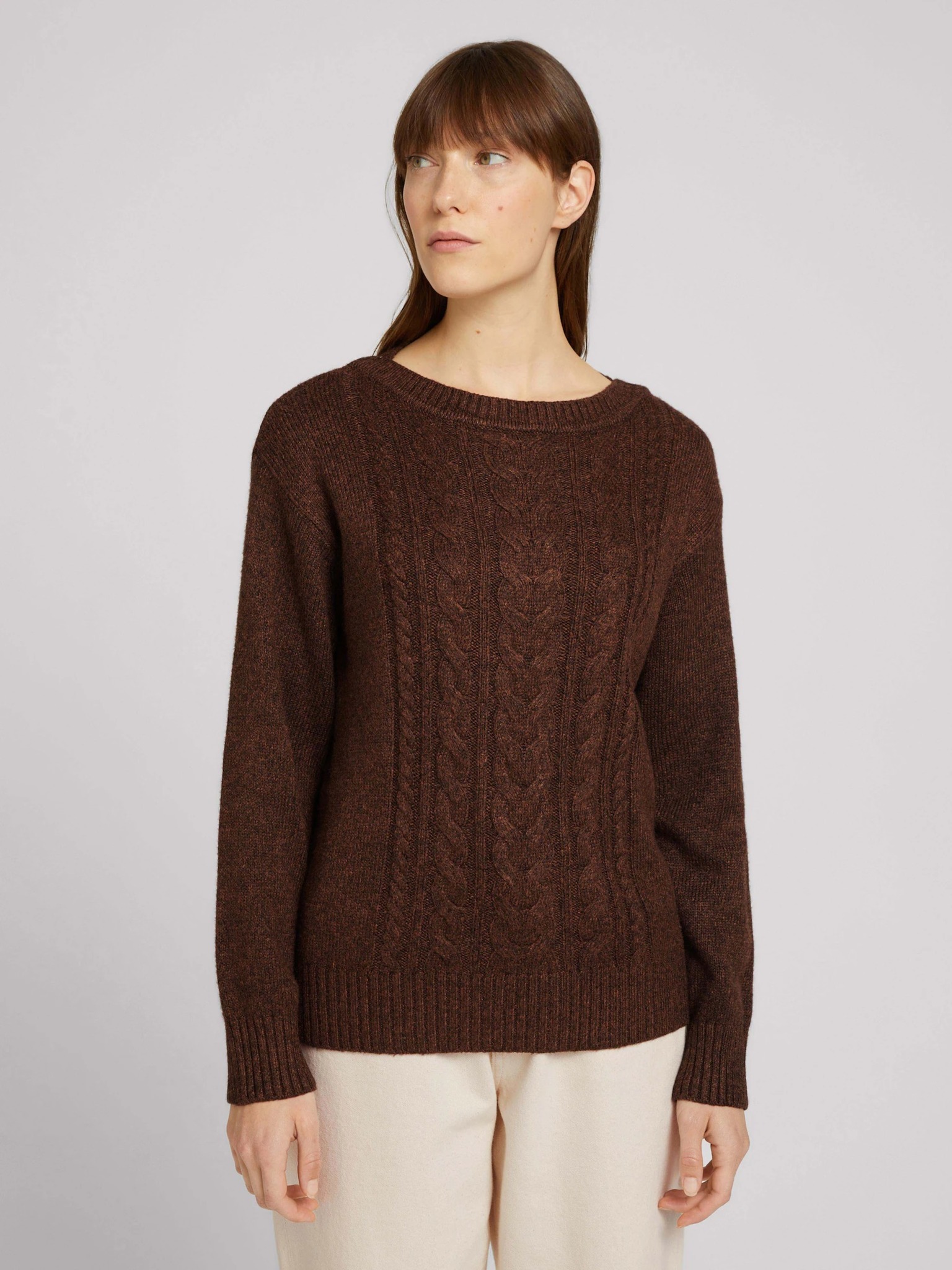 Fotografie Hnědý dámský svetr s copánky Tom Tailor - M