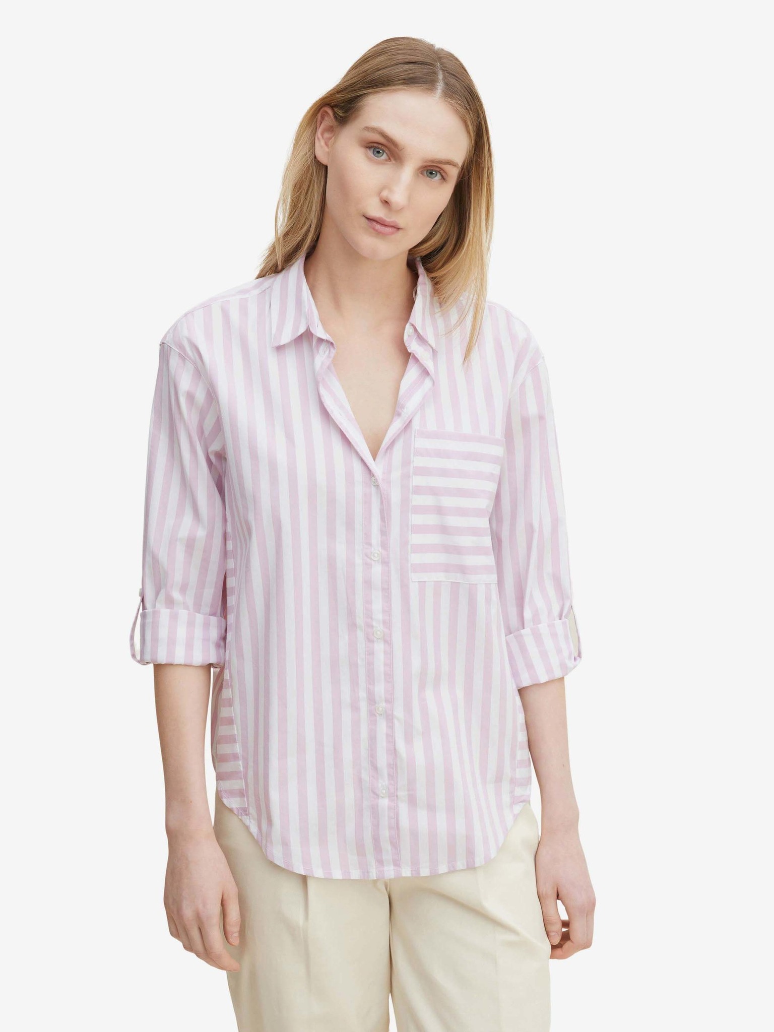 Fotografie Bílo-světle fialová dámská pruhovaná košile Tom Tailor - S