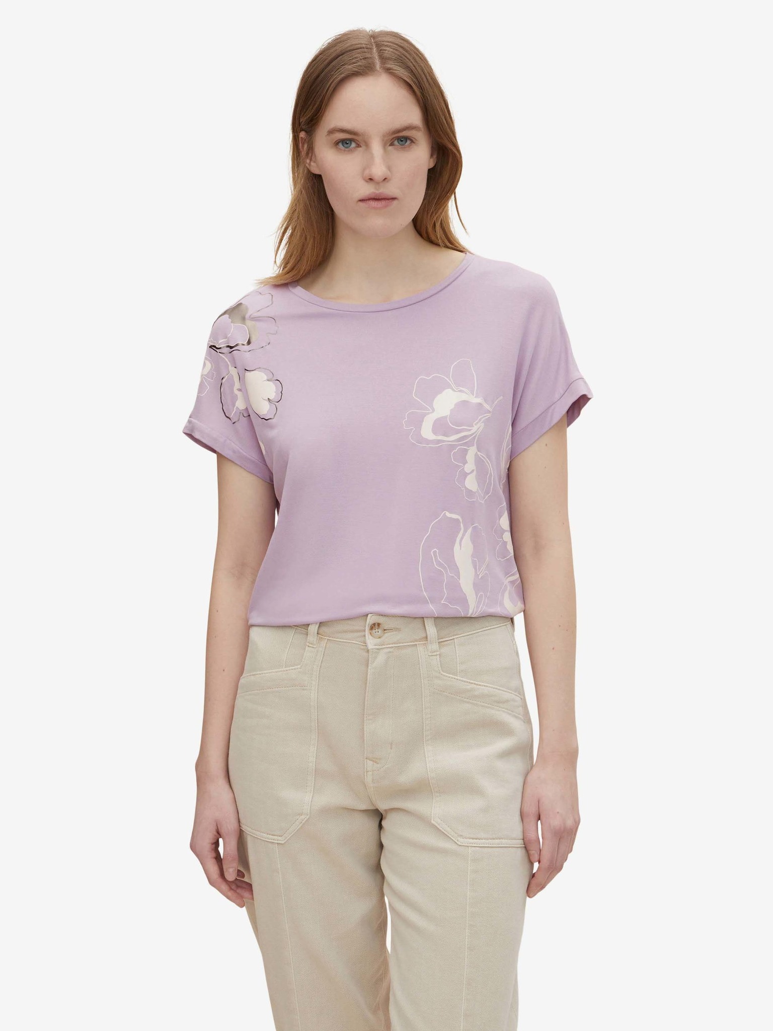 Fotografie Světle fialové dámské tričko s potiskem Tom Tailor - S