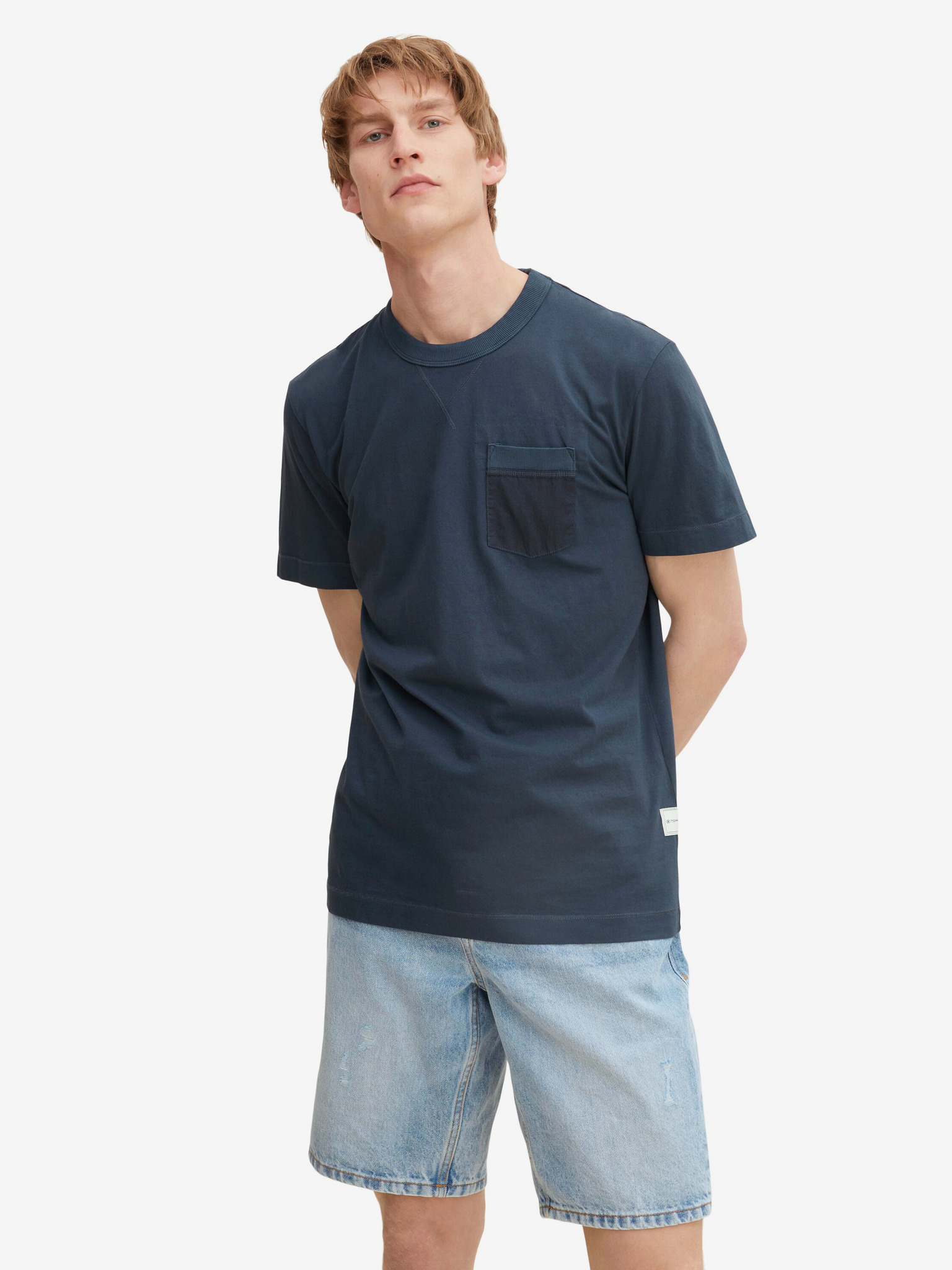 Fotografie Tmavě modré pánské basic tričko s kapsou Tom Tailor - S