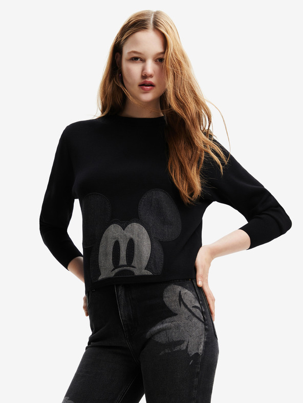 Desigual Mickey Patch Denim Sweater Negro