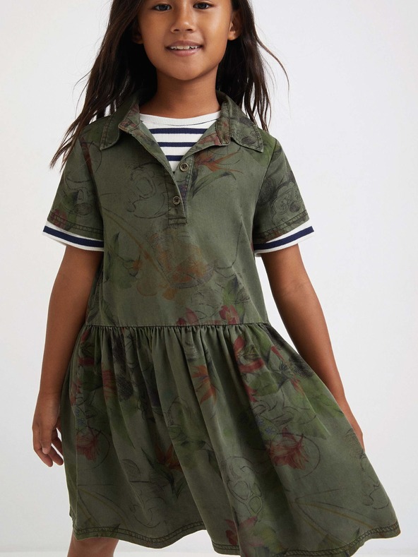 Desigual Mickey Camo Flower Kids Dress Verde