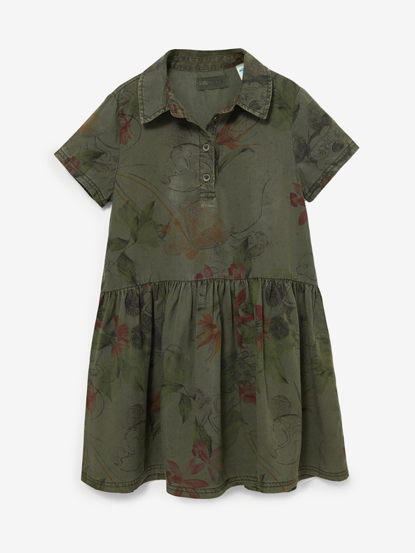 Desigual Mickey Camo Flower Kids Dress Verde