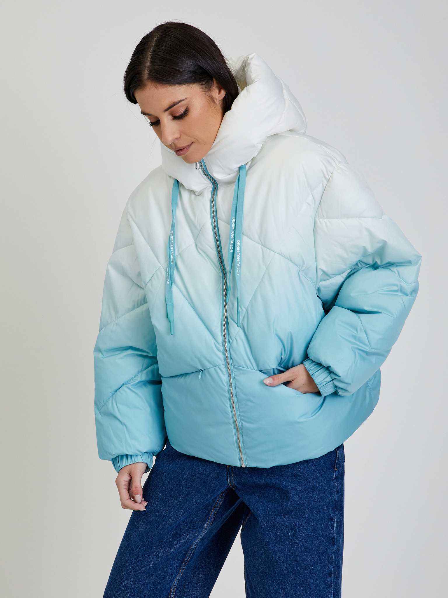 Fotografie Bílo-modrá dámská zimní prošívaná bunda Tom Tailor Denim - XL