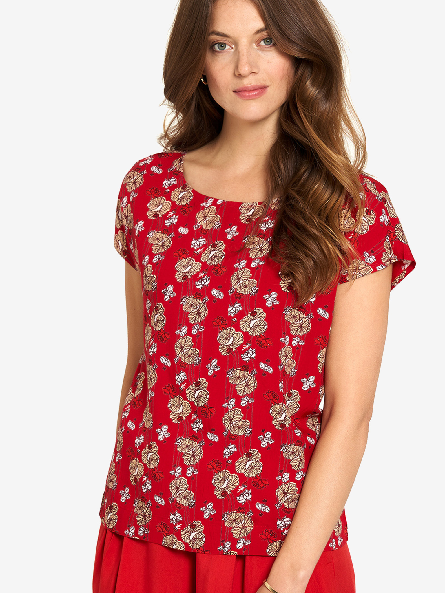 Fotografie Tranquillo červené tričko s květinovým motivem - L