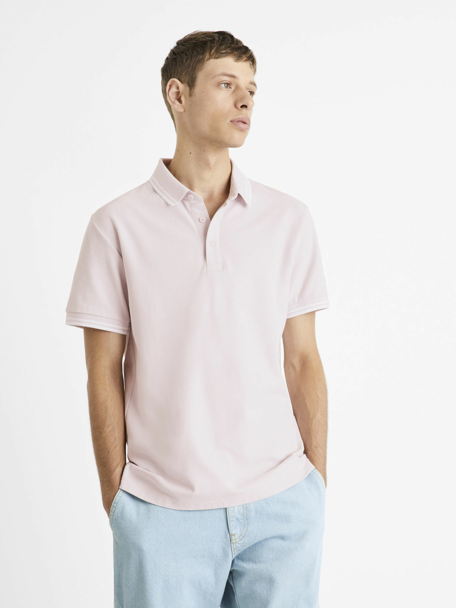 Fotografie Světle růžové pánské polo tričko Celio Beline - XL