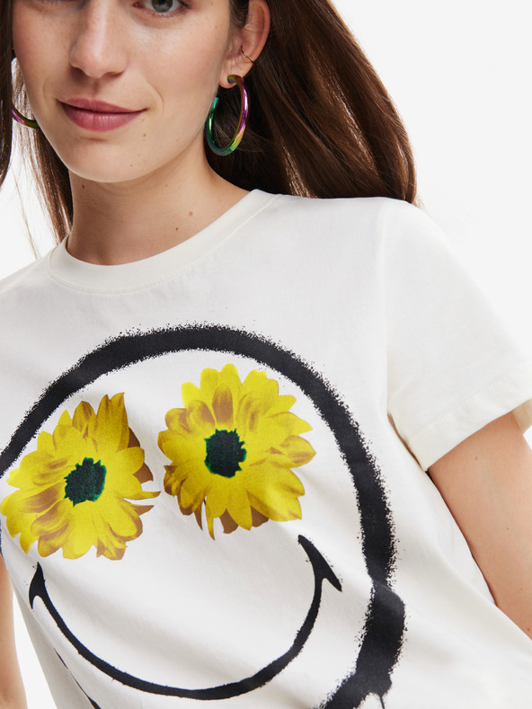 Desigual Margarita Smiley T-shirt Blanco