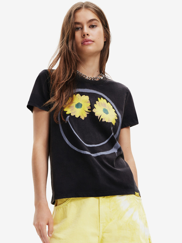 Desigual Margarita Smiley T-shirt Negro