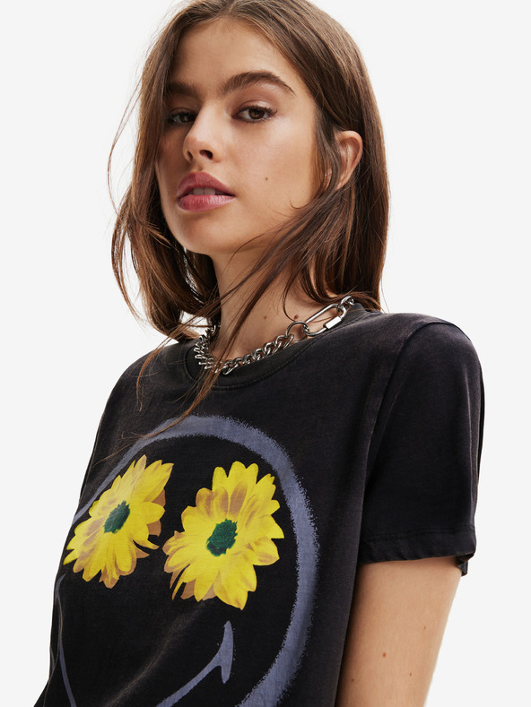 Desigual Margarita Smiley T-shirt Negro