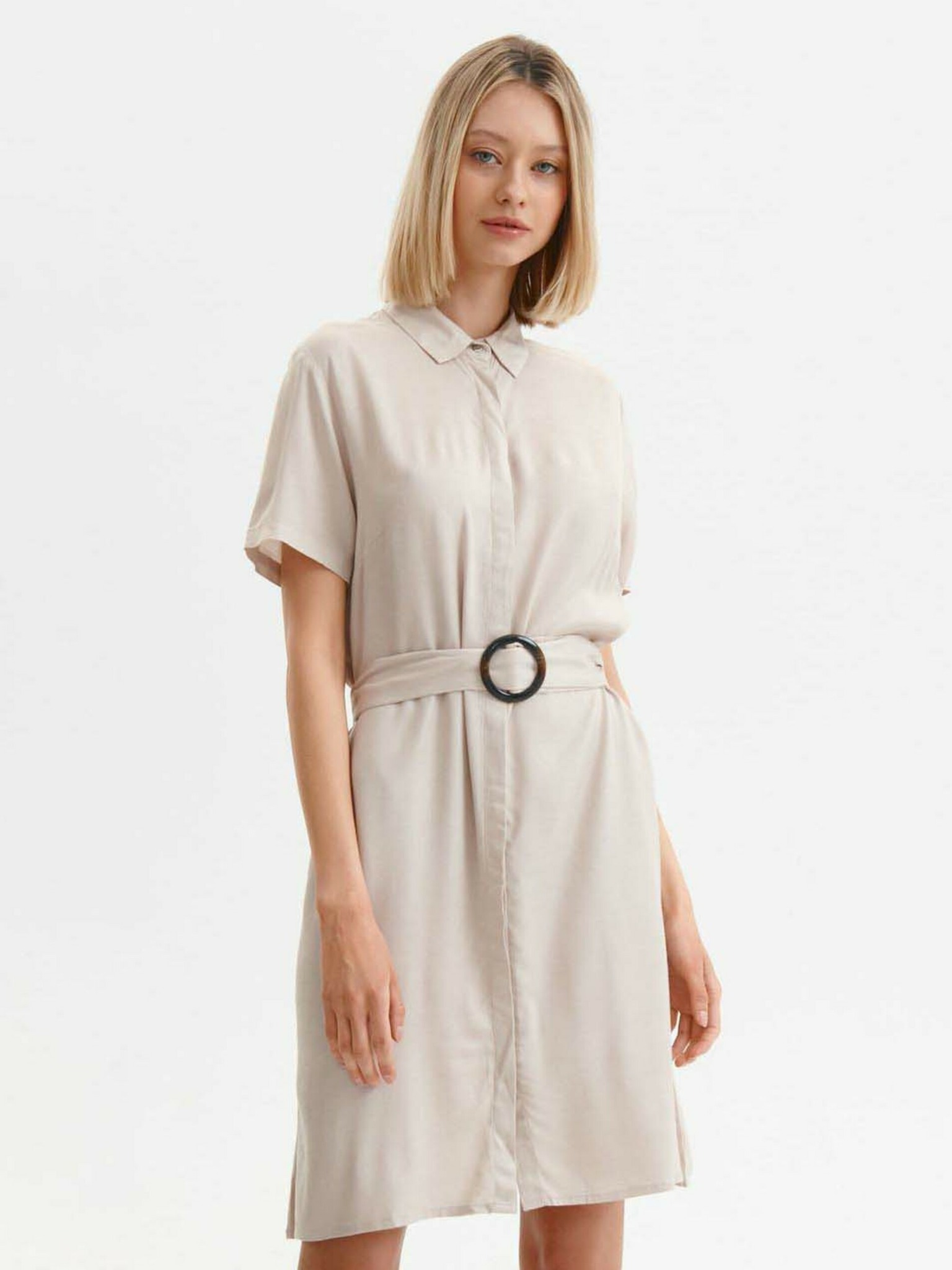 Fotografie Krémové dámské krátké košilové šaty s páskem TOP SECRET - XL