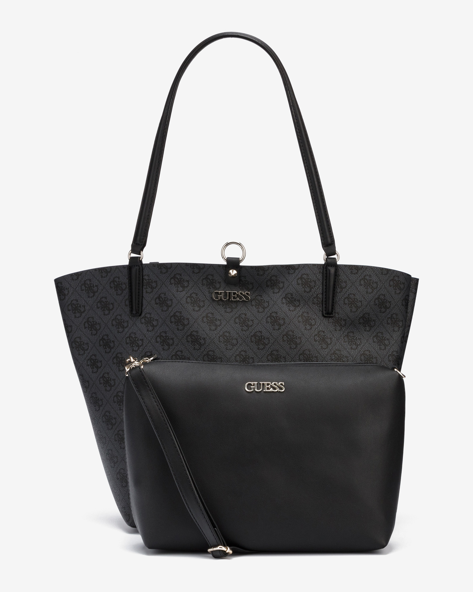 GUESS Eco Brenton Flap Shoulder Bag Coal Logo One Size: Handbags